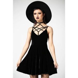 Killstar Magick Black Velvet Skater Dress Size XL
